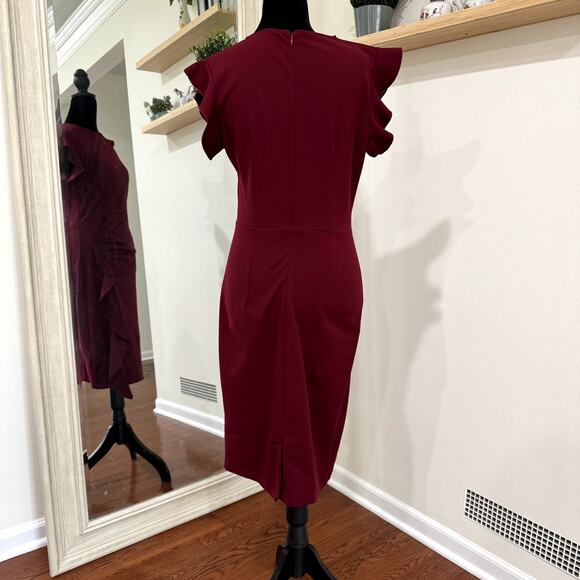 Beautiful EUC Maroon Knee-Length Dress with Flattering Ruffle Size Medium - Picture 3 of 5